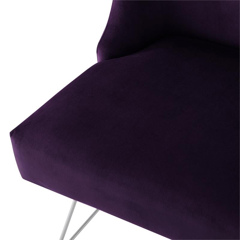 Posh Inspired Home Vinsa Velvet Vanity Stool with Curved Backrest in Purple