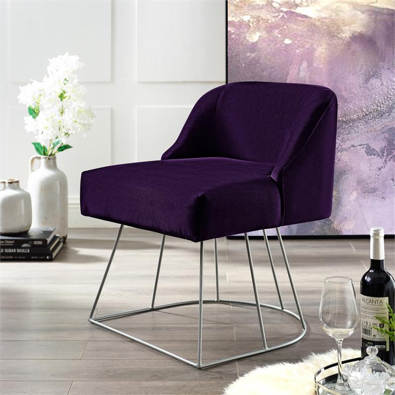 Posh Inspired Home Vinsa Velvet Vanity Stool with Curved Backrest in Purple
