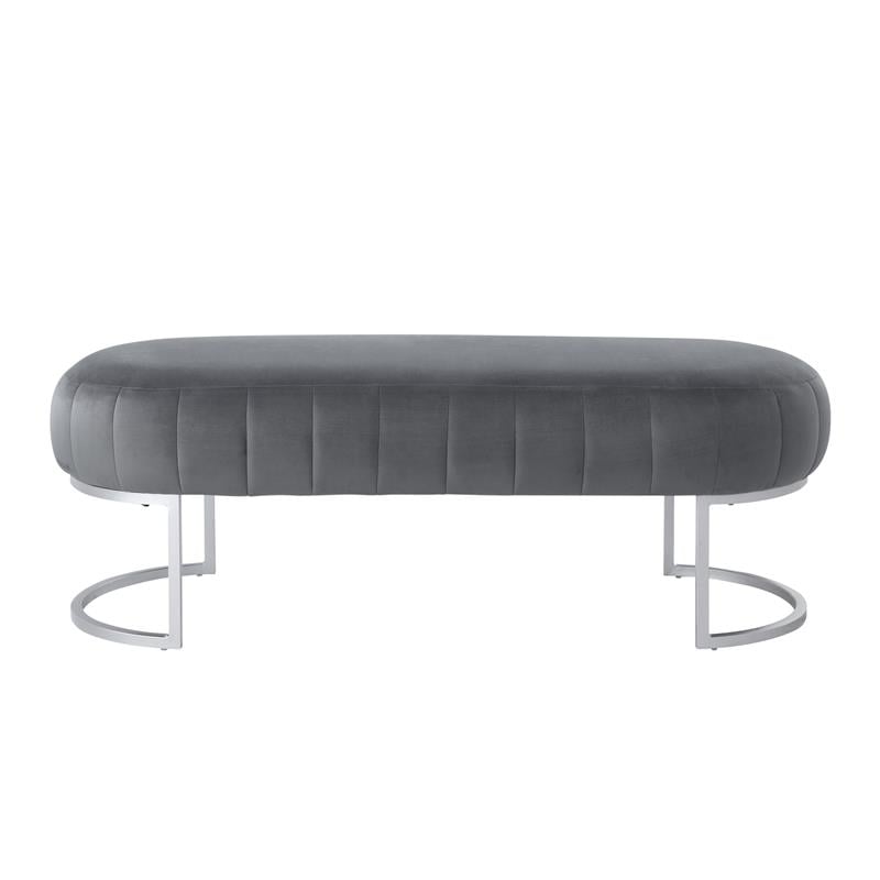 Posh Living Modern Velvet Bench in Gray/Silver