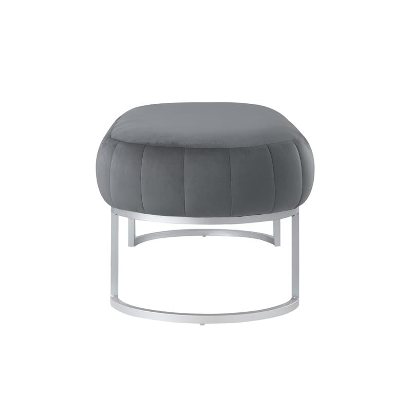 Posh Living Modern Velvet Bench in Gray/Silver