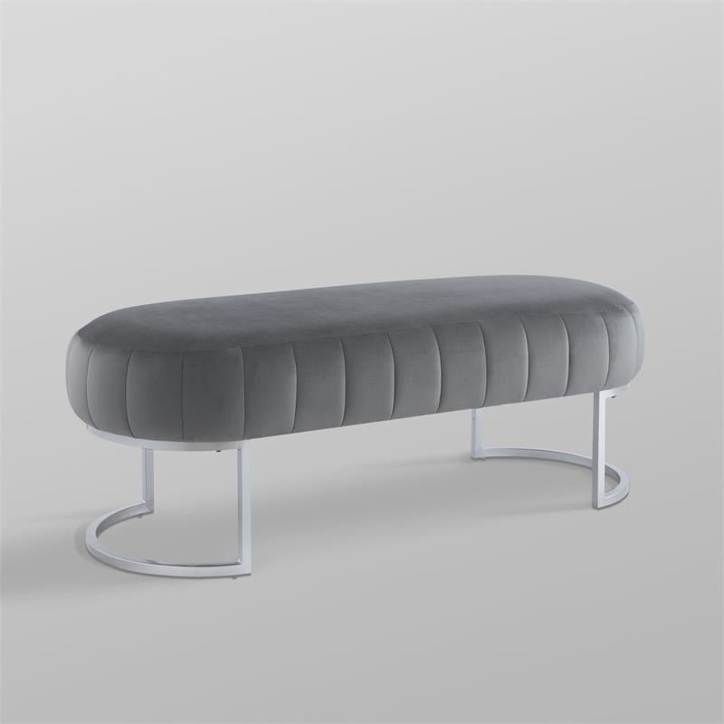 Posh Living Modern Velvet Bench in Gray/Silver