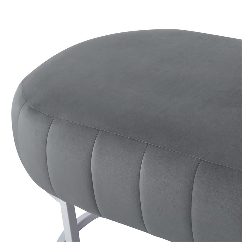 Posh Living Modern Velvet Bench in Gray/Silver