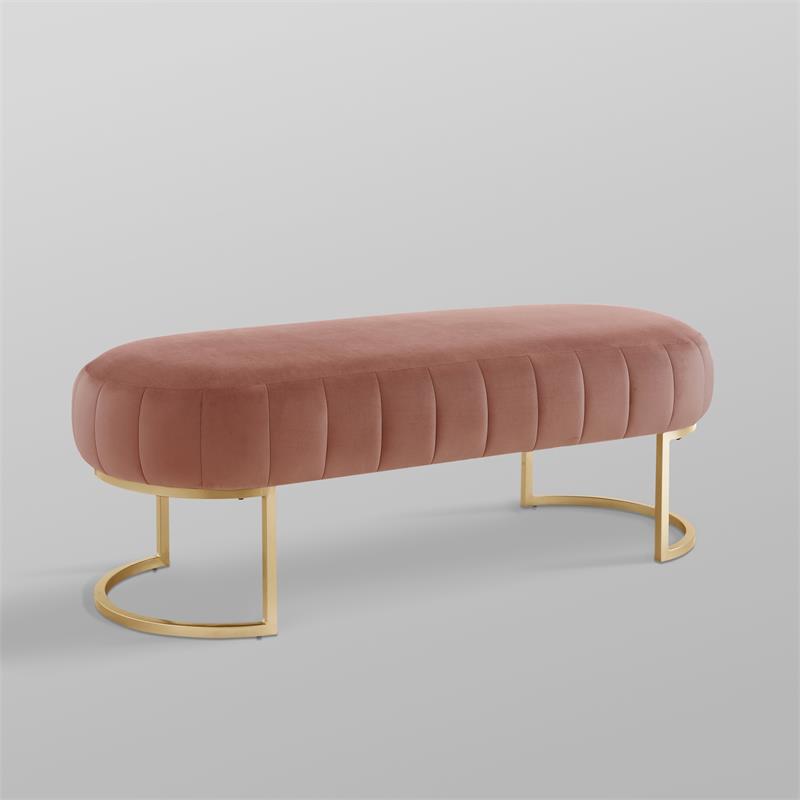 Posh Living Nicole Miller Orpheus Modern Velvet Bench in Blush Pink/Gold