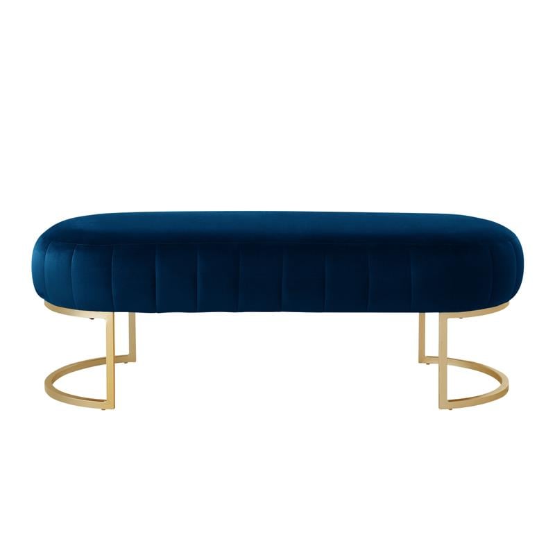 Posh Living Nicole Miller Orpheus Modern Velvet Bench in Navy Blue/Gold