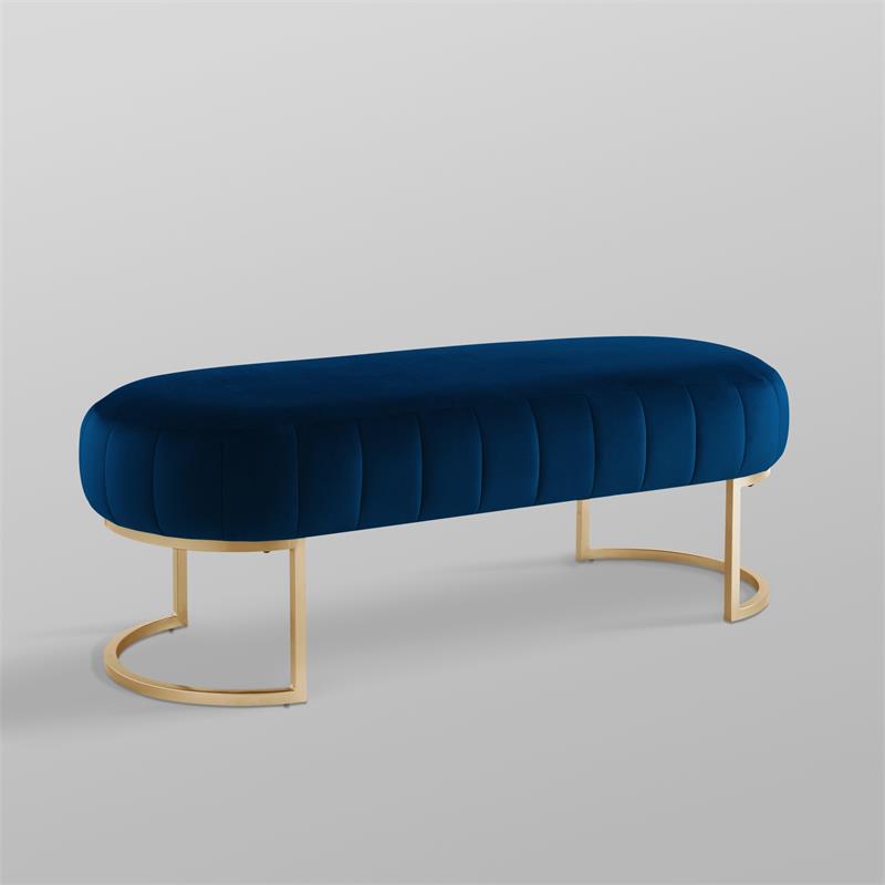 Posh Living Nicole Miller Orpheus Modern Velvet Bench in Navy Blue/Gold