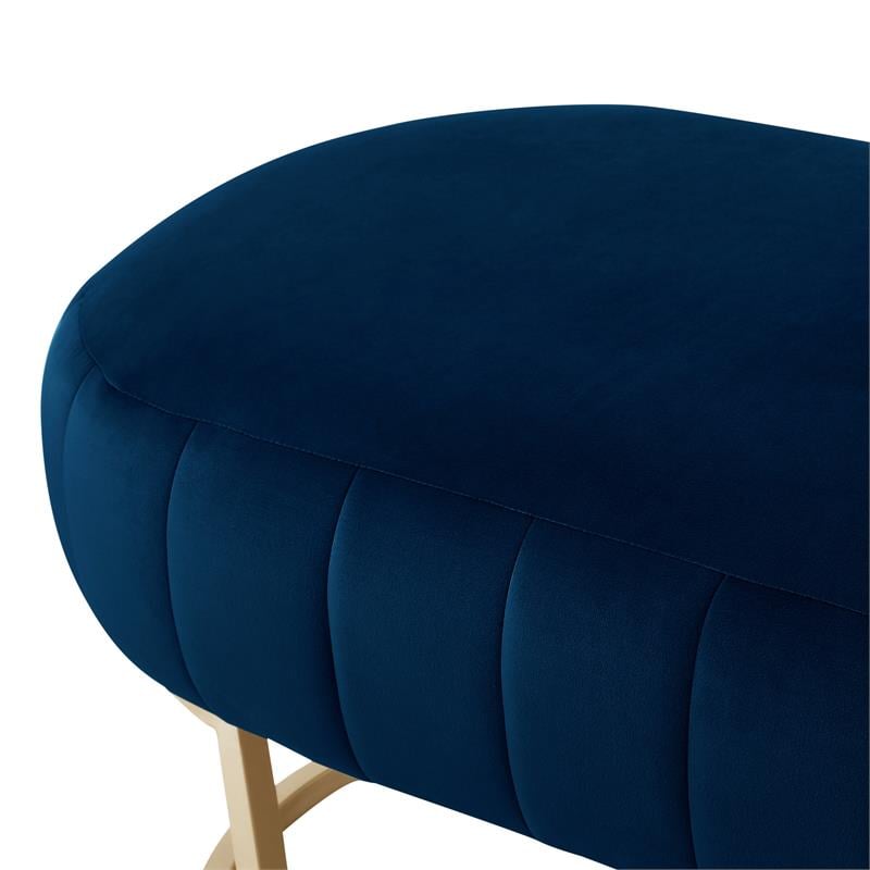 Posh Living Nicole Miller Orpheus Modern Velvet Bench in Navy Blue/Gold