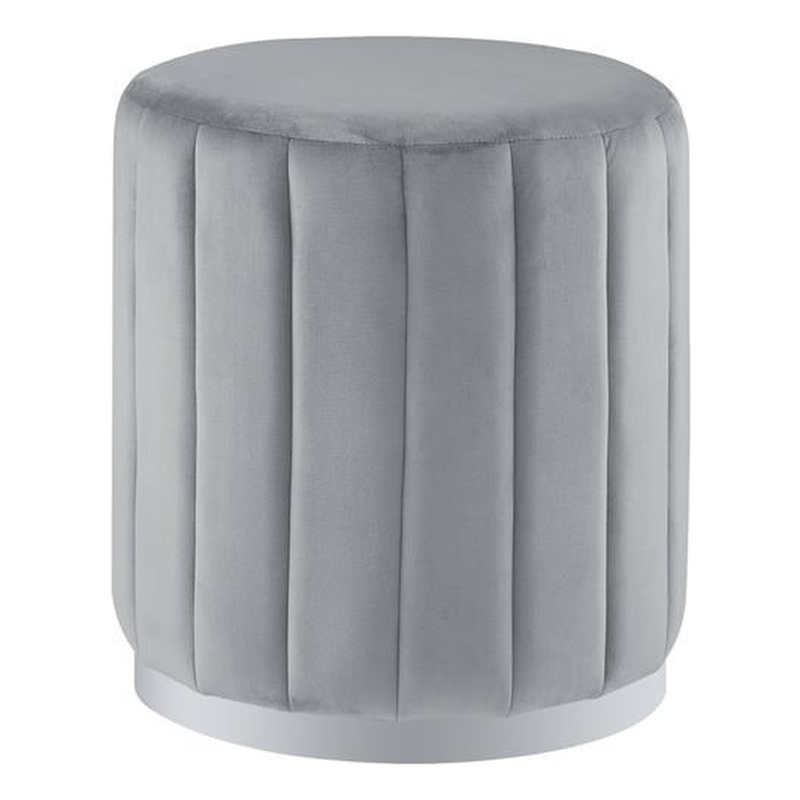 Posh Living Nicole Miller Orpheus Modern Velvet Ottoman in Gray/Silver