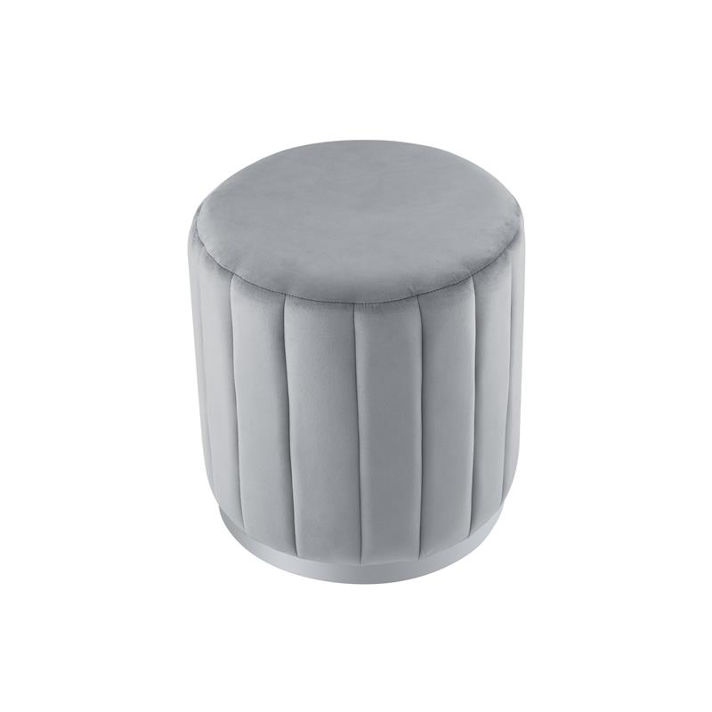 Posh Living Nicole Miller Orpheus Modern Velvet Ottoman in Gray/Silver