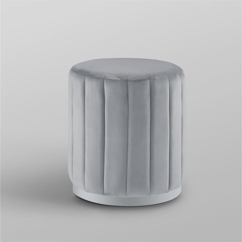 Posh Living Nicole Miller Orpheus Modern Velvet Ottoman in Gray/Silver
