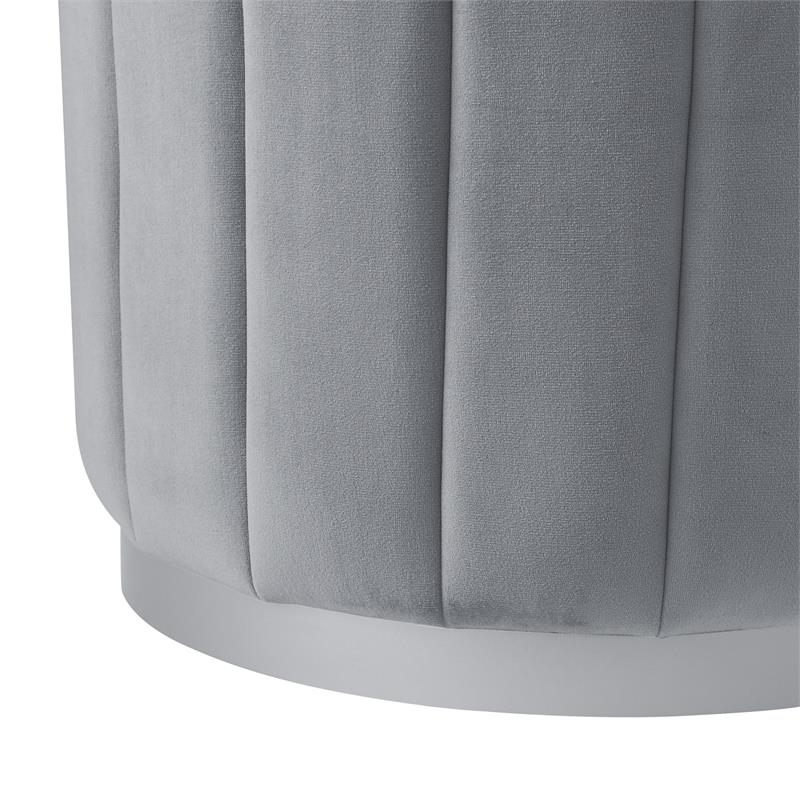 Posh Living Nicole Miller Orpheus Modern Velvet Ottoman in Gray/Silver