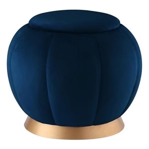 Posh Living Zara Modern Velvet Ottoman in Navy Blue/Gold