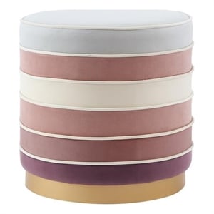 Posh Living Nicole Miller Binsa Horizontal Striped Velvet Ottoman in Blush Pink