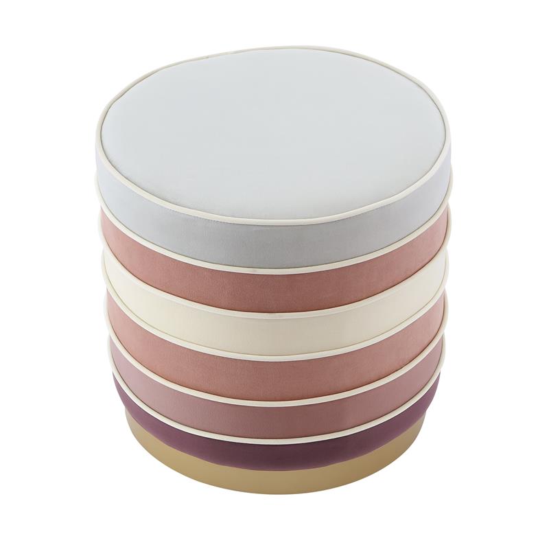 Posh Living Nicole Miller Binsa Horizontal Striped Velvet Ottoman in Blush Pink