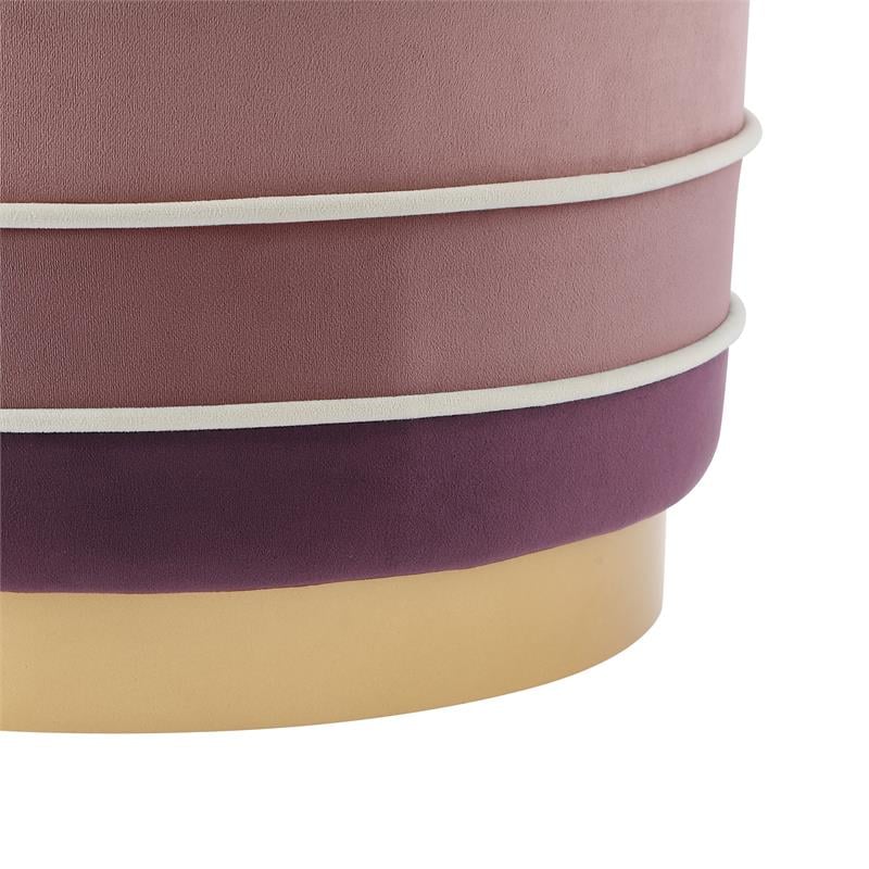 Posh Living Nicole Miller Binsa Horizontal Striped Velvet Ottoman in Blush Pink