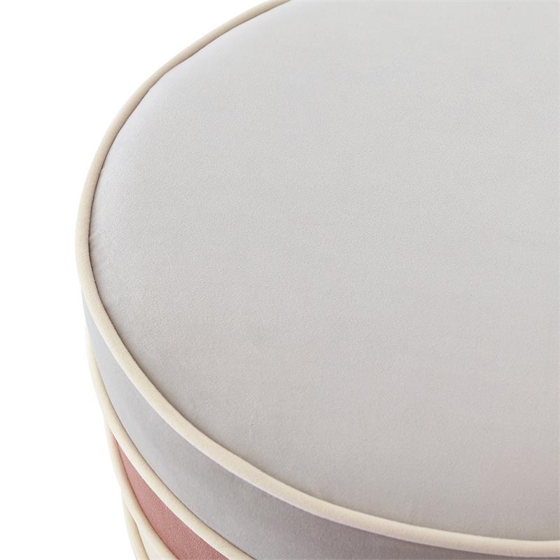 Posh Living Nicole Miller Binsa Horizontal Striped Velvet Ottoman in Blush Pink