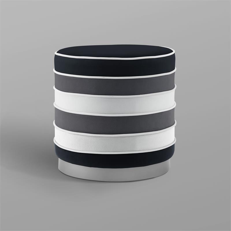 Posh Living Nicole Miller Binsa Horizontal Striped Velvet Ottoman in Black