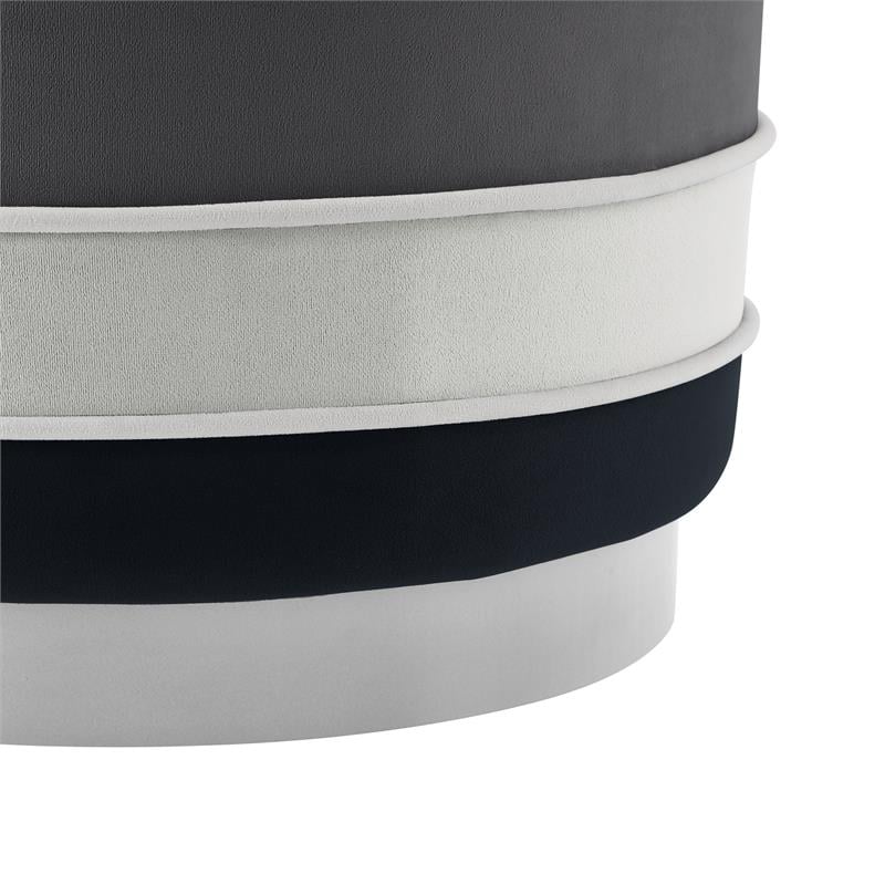 Posh Living Nicole Miller Binsa Horizontal Striped Velvet Ottoman in Black