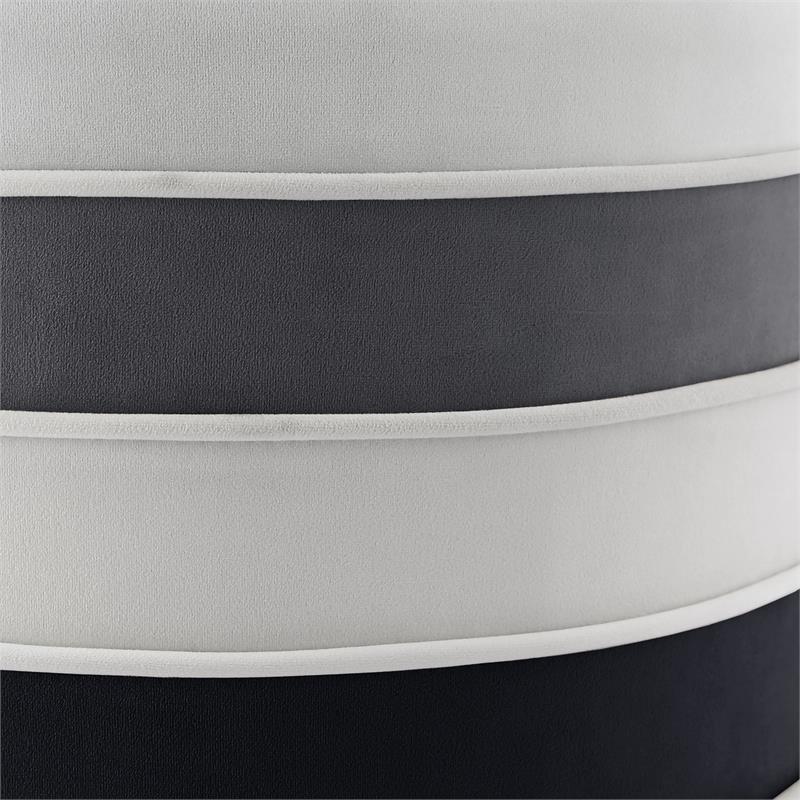 Posh Living Nicole Miller Binsa Horizontal Striped Velvet Ottoman in Black