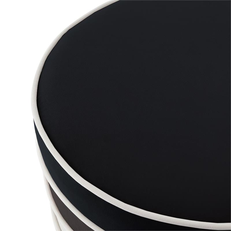 Posh Living Nicole Miller Binsa Horizontal Striped Velvet Ottoman in Black