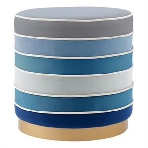 Posh Living Binsa Horizontal Striped Velvet Ottoman in Navy Blue