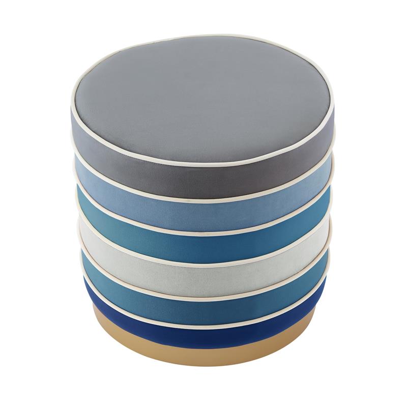 Posh Living Binsa Horizontal Striped Velvet Ottoman in Navy Blue
