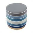 Posh Living Binsa Horizontal Striped Velvet Ottoman in Navy Blue