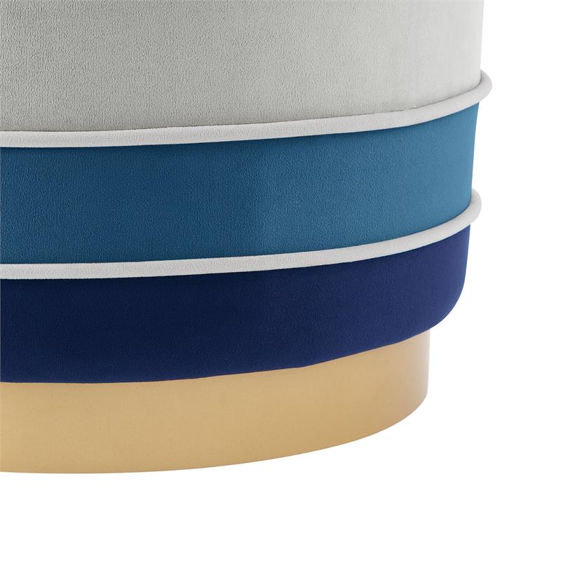 Posh Living Binsa Horizontal Striped Velvet Ottoman in Navy Blue