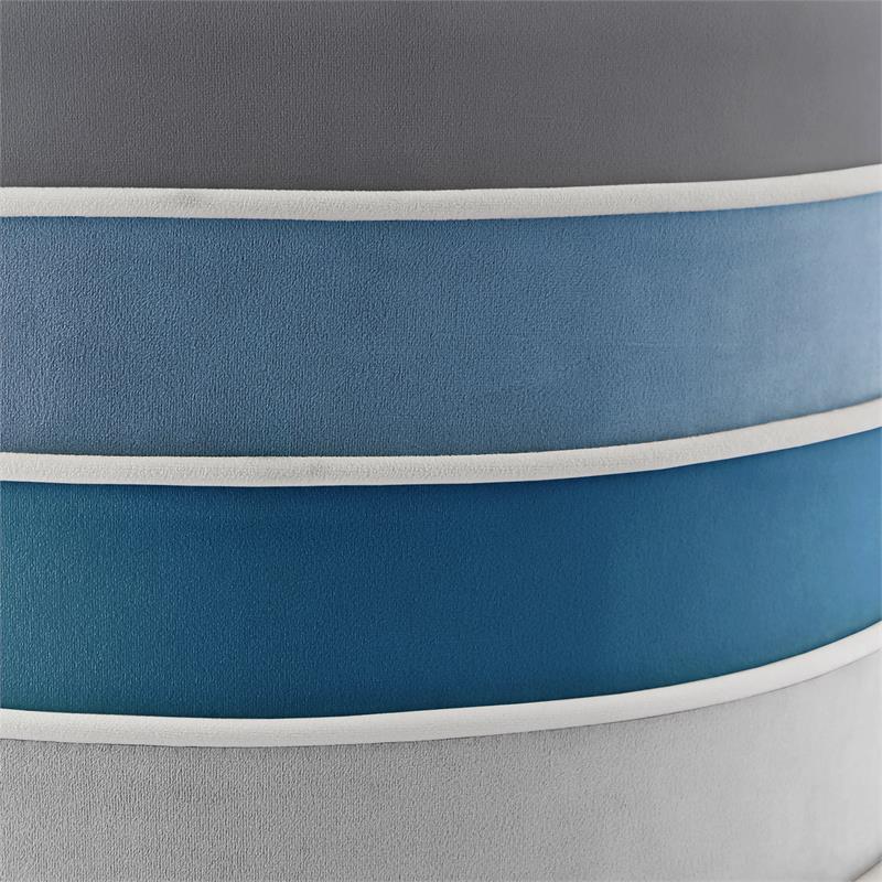 Posh Living Binsa Horizontal Striped Velvet Ottoman in Navy Blue