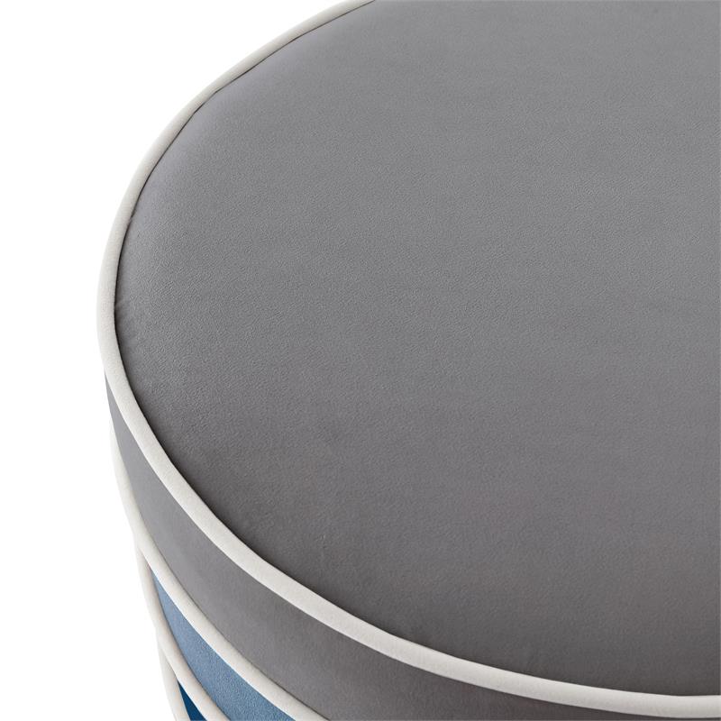 Posh Living Binsa Horizontal Striped Velvet Ottoman in Navy Blue