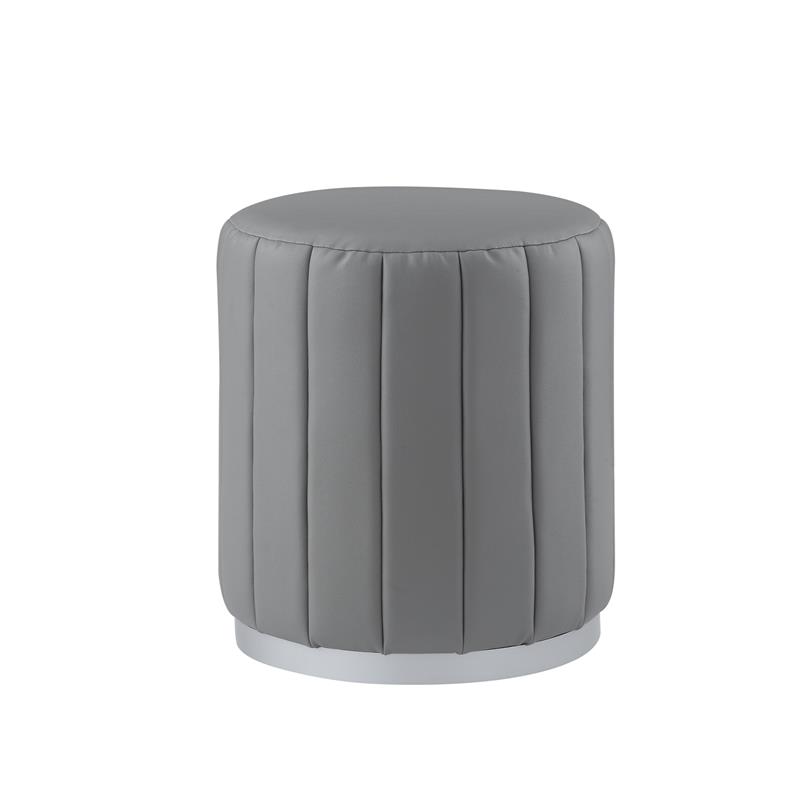 Posh Living Nicole Miller Orpheus Modern Faux Leather Ottoman in Gray/Silver