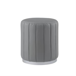 Posh Living Nicole Miller Orpheus Modern Faux Leather Ottoman in Gray/Silver