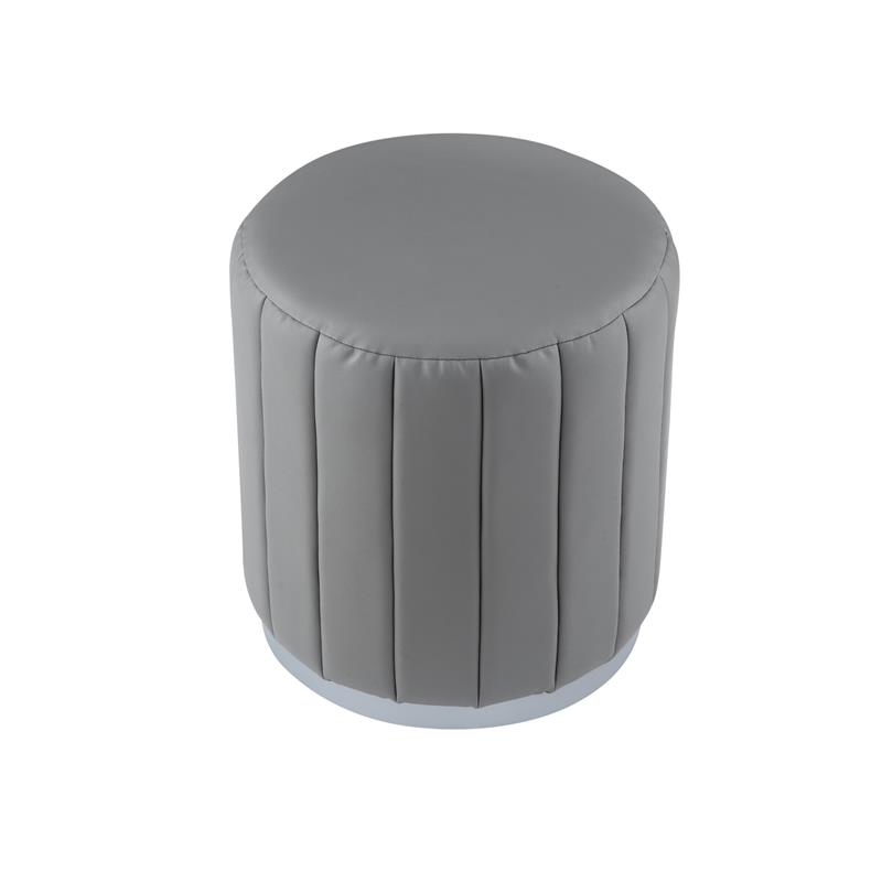 Posh Living Nicole Miller Orpheus Modern Faux Leather Ottoman in Gray/Silver