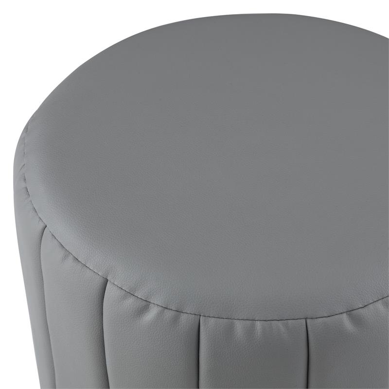 Posh Living Nicole Miller Orpheus Modern Faux Leather Ottoman in Gray/Silver