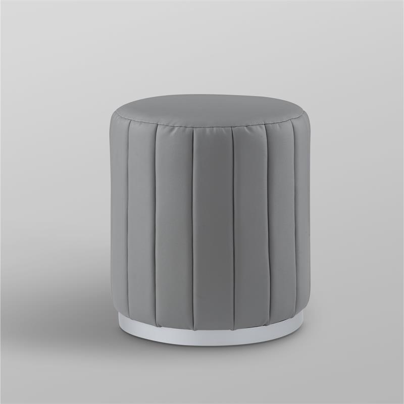 Posh Living Nicole Miller Orpheus Modern Faux Leather Ottoman in Gray/Silver