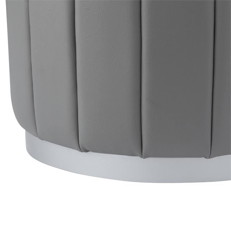 Posh Living Nicole Miller Orpheus Modern Faux Leather Ottoman in Gray/Silver