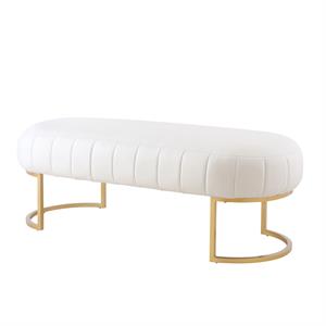 Posh Living Orpheus Modern Faux Leather Bench in White/Gold