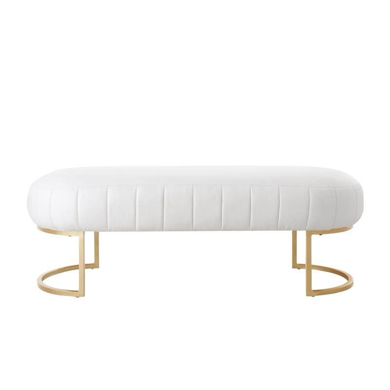 Posh Living Orpheus Modern Faux Leather Bench in White/Gold