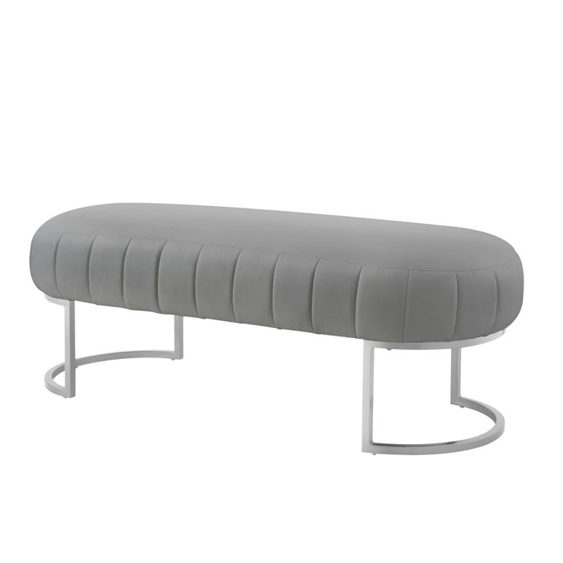 Posh Living Nicole Miller Orpheus Modern Faux Leather Bench in Gray/Silver