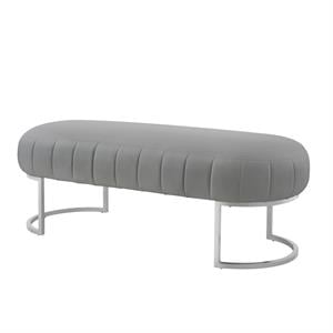 Posh Living Nicole Miller Orpheus Modern Faux Leather Bench in Gray/Silver