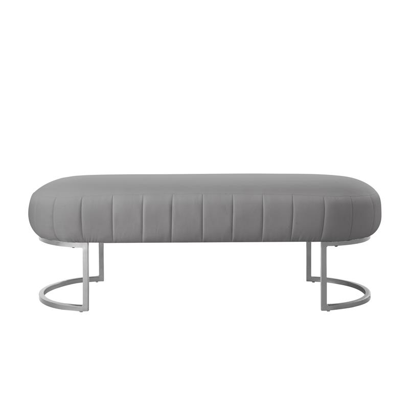 Posh Living Nicole Miller Orpheus Modern Faux Leather Bench in Gray/Silver