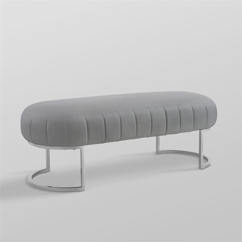 Posh Living Nicole Miller Orpheus Modern Faux Leather Bench in Gray/Silver