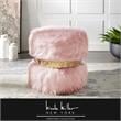 Posh Living Nicole Miller Braydon Faux Fur Fabric Ottoman in Blush Pink/Gold