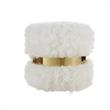 Posh Living Nicole Miller Braydon Faux Fur Fabric Ottoman in Cream White/Gold
