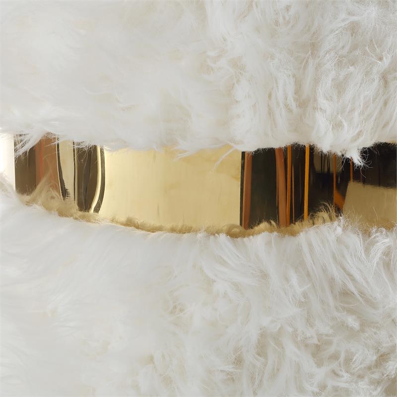 Posh Living Nicole Miller Braydon Faux Fur Fabric Ottoman in Cream White/Gold