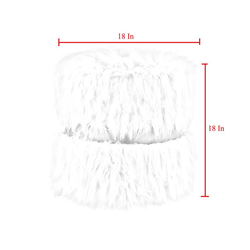 Posh Living Nicole Miller Braydon Faux Fur Fabric Ottoman in Cream White/Gold