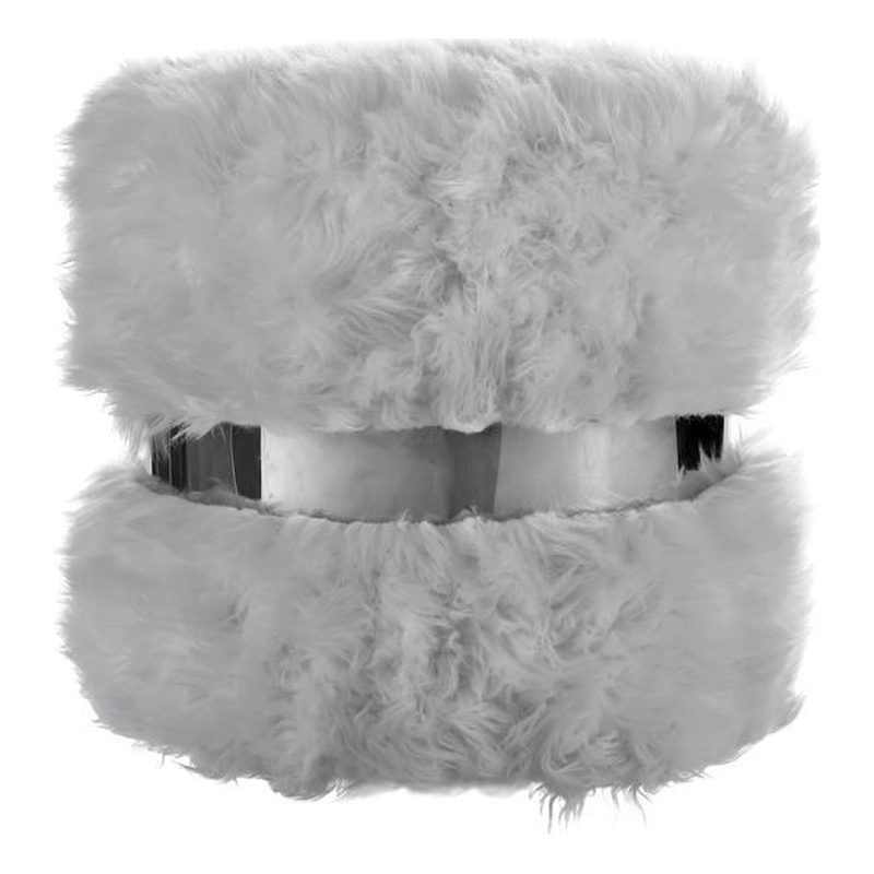 Posh Living Braydon Faux Fur Fabric Ottoman in Gray/Silver