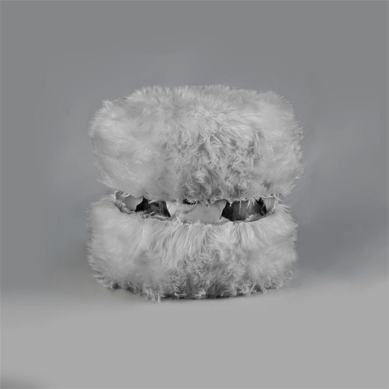 Posh Living Braydon Faux Fur Fabric Ottoman in Gray/Silver