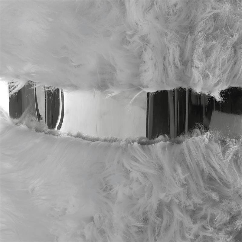 Posh Living Braydon Faux Fur Fabric Ottoman in Gray/Silver