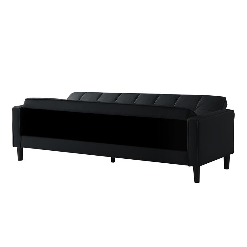 Posh Living Loft Lyfe Toyah Faux Leather Convertible Sleeper Sofa in Black