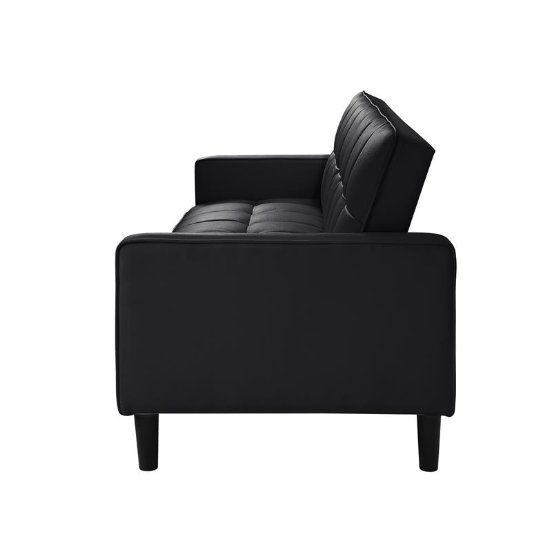 Posh Living Loft Lyfe Toyah Faux Leather Convertible Sleeper Sofa in Black
